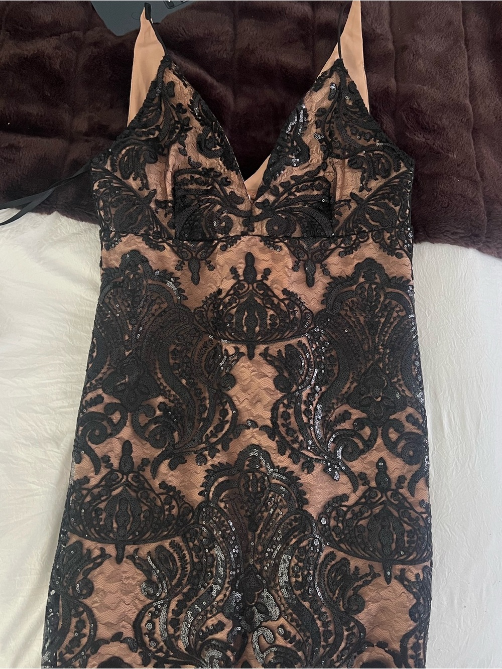 Free People Nude and Black Lace Mini Dress